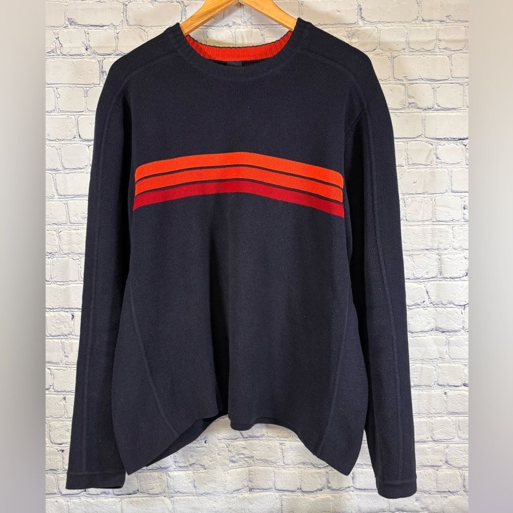 VINTAGE GAP Navy Red Orange Stripe Y2K Aspen Nordic Ski Crew Neck Sweater XL